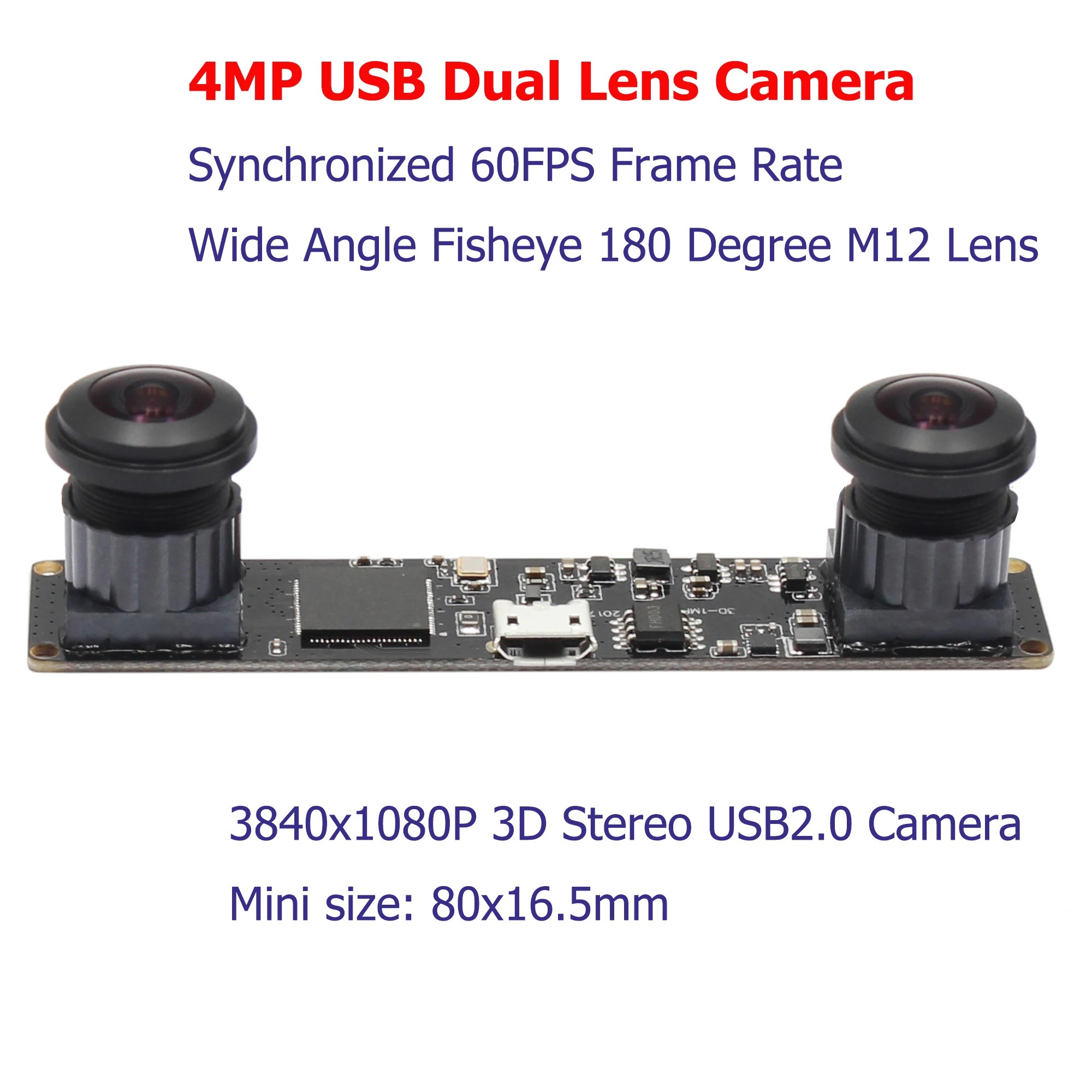 ELP 4MP  3D ׷ VR USB ī޶,  180   M12 ,  60fps UVC ķ, 3840x1080P